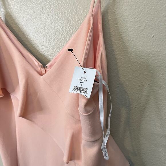 Calvin Klein Pink Ruffle Sleeveless Midi Dress Size 8 - Picture 6 of 7